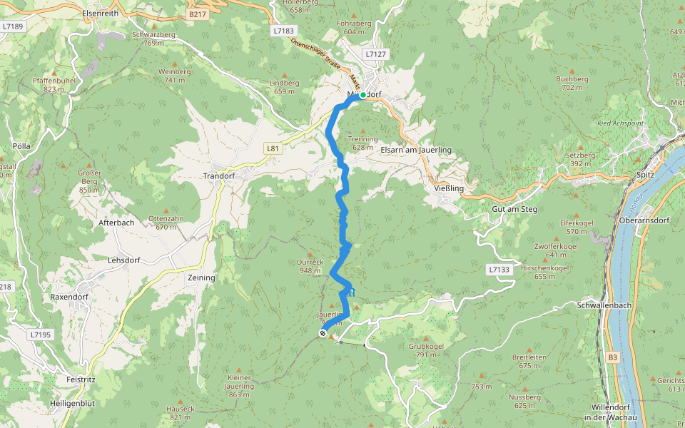 Mühldorf - Jauerling walking route map in Mühldorf