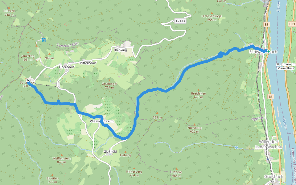 Schwallenbach - Jauerling walking route map in Schwallenbach
