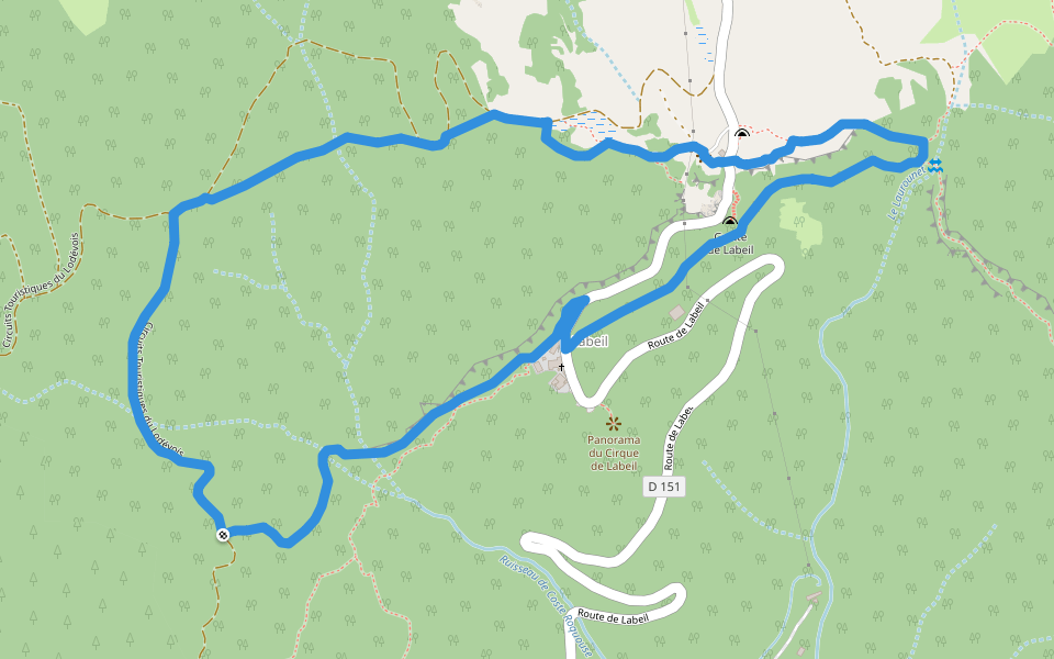 Cirque de Labeil walking route map in Lauroux