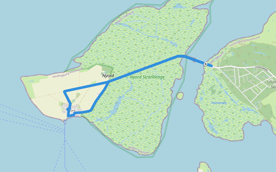 Nyord walking route map in Stege