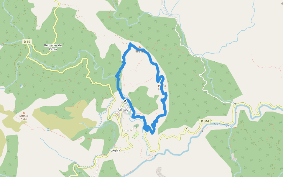 Boucle de Croce à a Sarra walking route map in Ghisoni