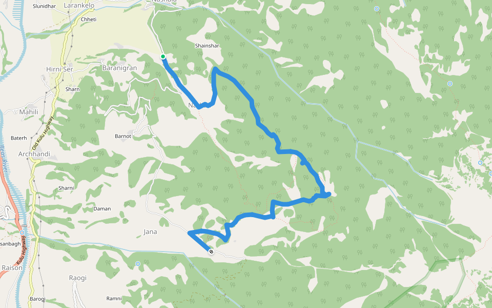 Chheti to Jana walking route map in Nathan