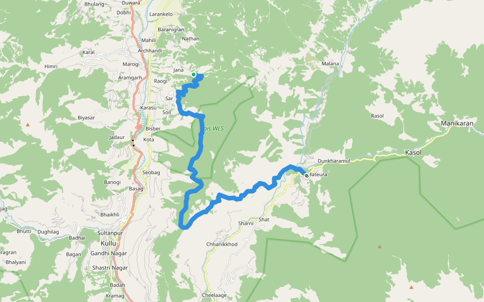 Jana to Jari walking route map in Jana