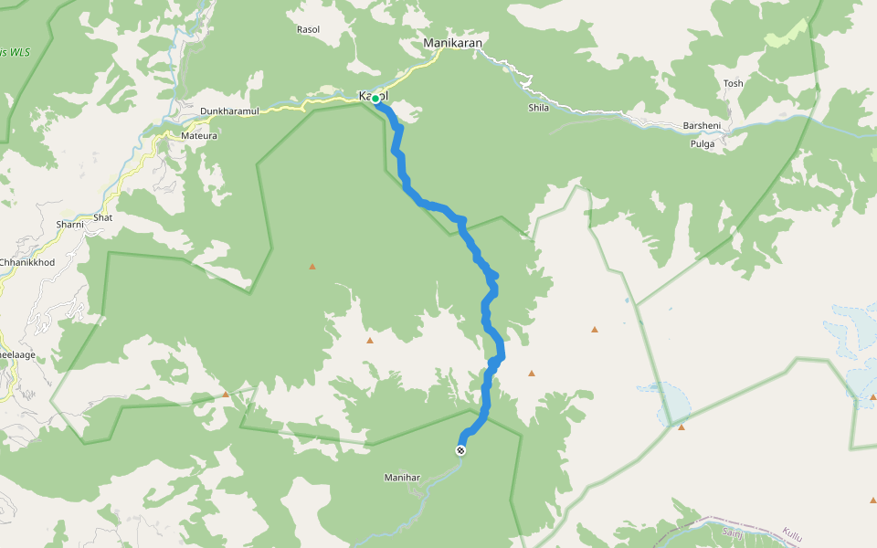 Khauli Galu walking route map in Kasol