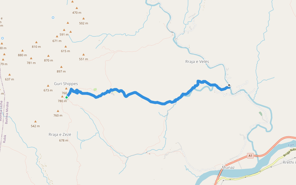 Rrëja e Zezë- Bërshemi (SH-MR-005) walking route map in Velë