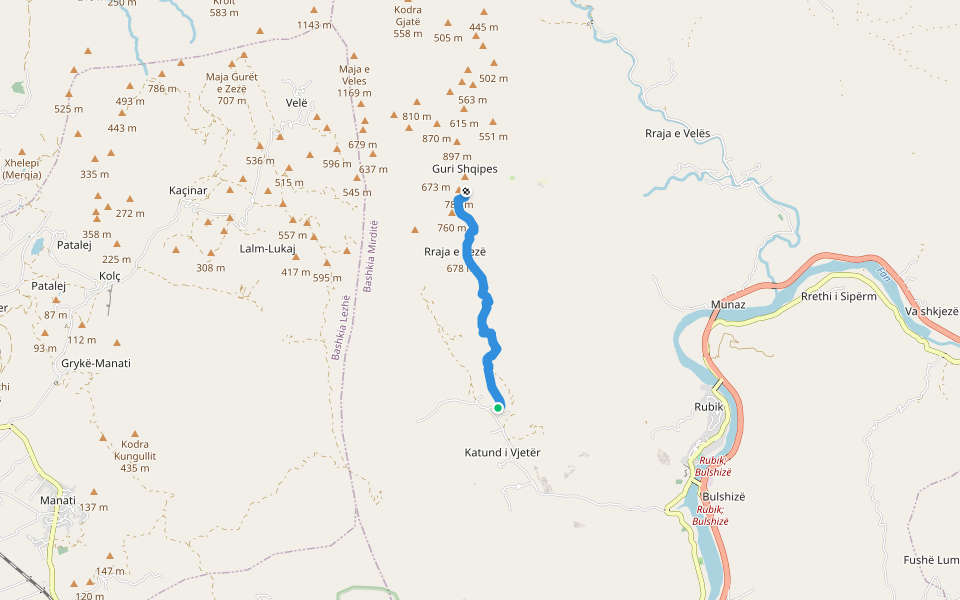 Katund i Vjetër – Kisha e Shën Gjergjit- Erzë (SH-MR-002) walking route map in Katundi i Vjeter