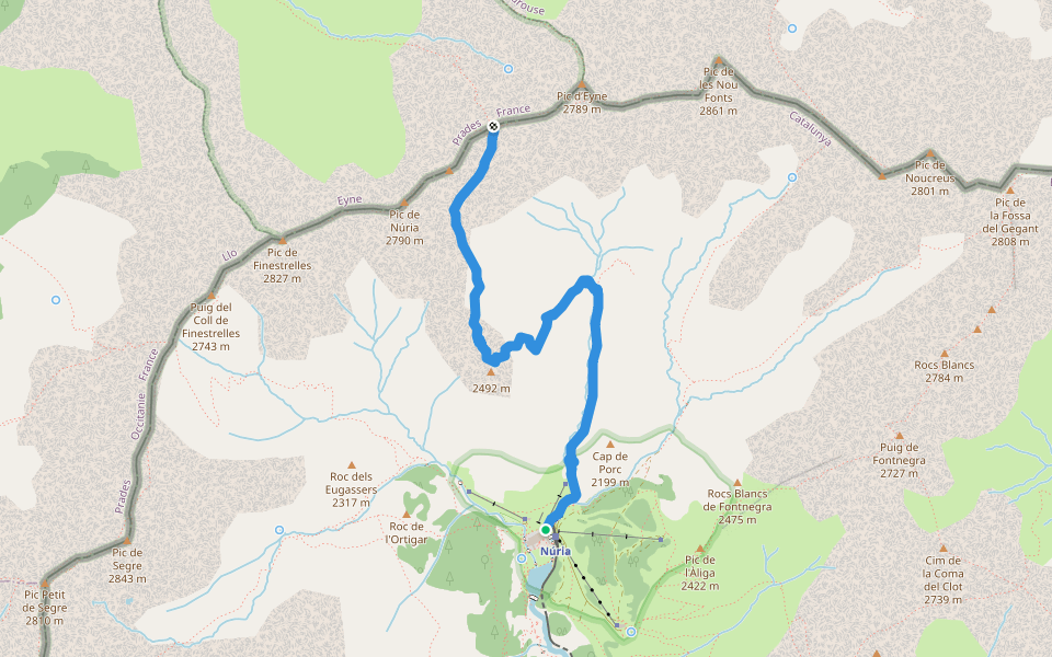GRT 74 Santuari de Núria al Coll d'Eina walking route map in Ribes de Freser