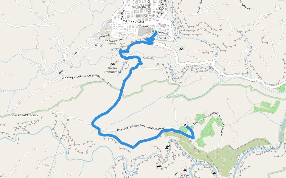Sortino - Pantalica Var. A walking route map in Sortino