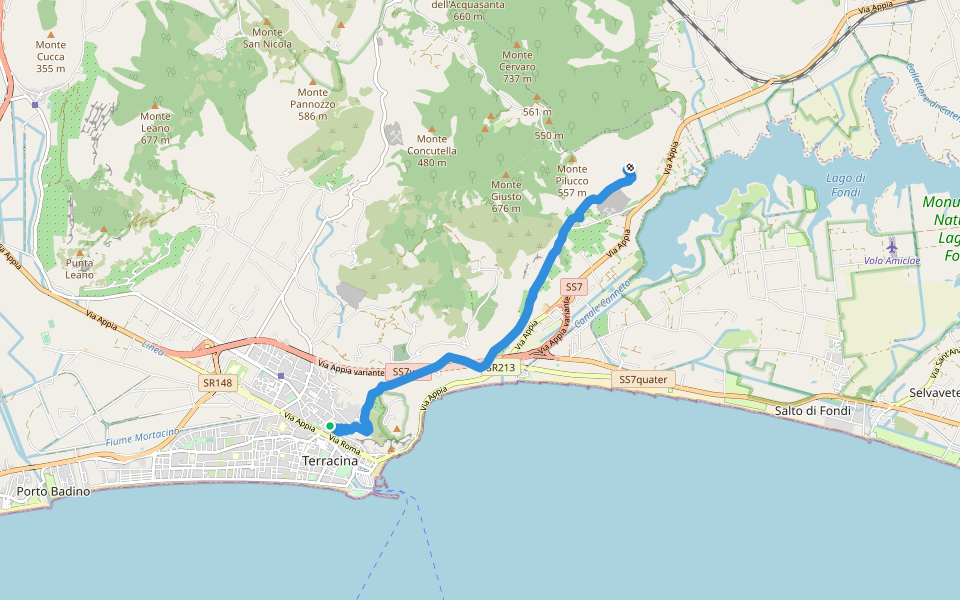 Via Appia Superiore walking route map in Terracina