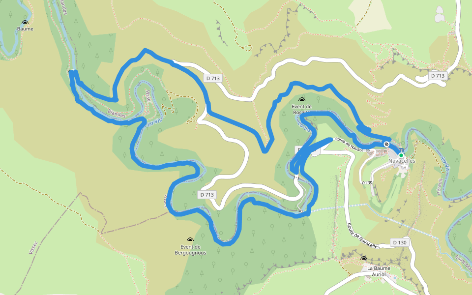 Cirque de Navacelles walking route map in Saint-Maurice-Navacelles