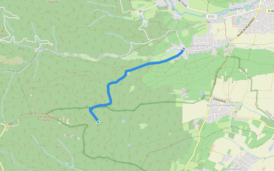 Wuenheim - Cantine Zeller vers GR5 "Rouge-Blanc-Rouge" walking route map in Hartmannswiller