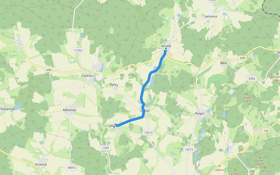 [Ž] Veselá - Jakubín walking route map in Veselá