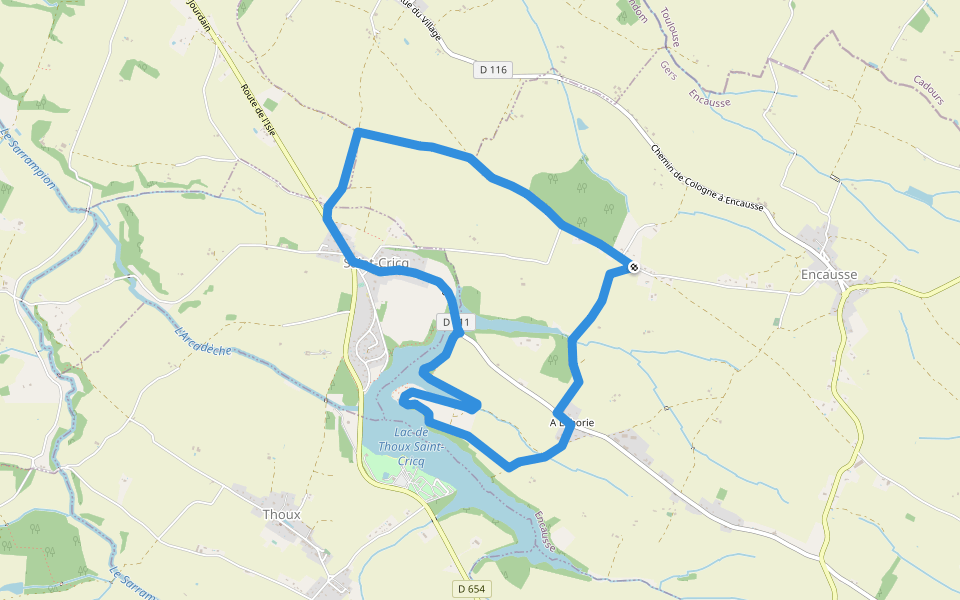 Circuit des Bouzigues walking route map in Encausse
