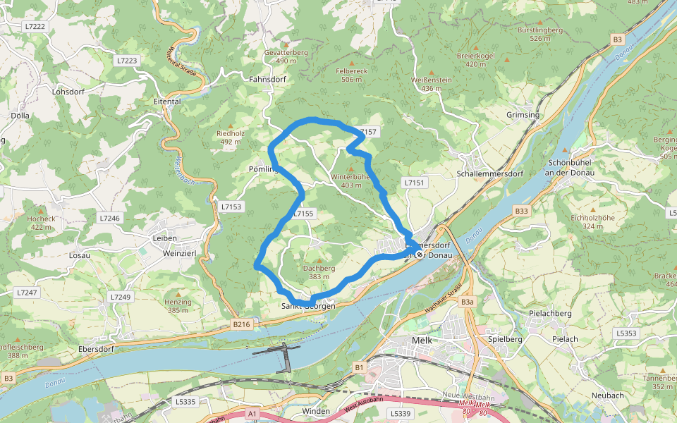 Kleiner Emmersdorfer Rundwanderweg walking route map in Emmersdorf an der Donau