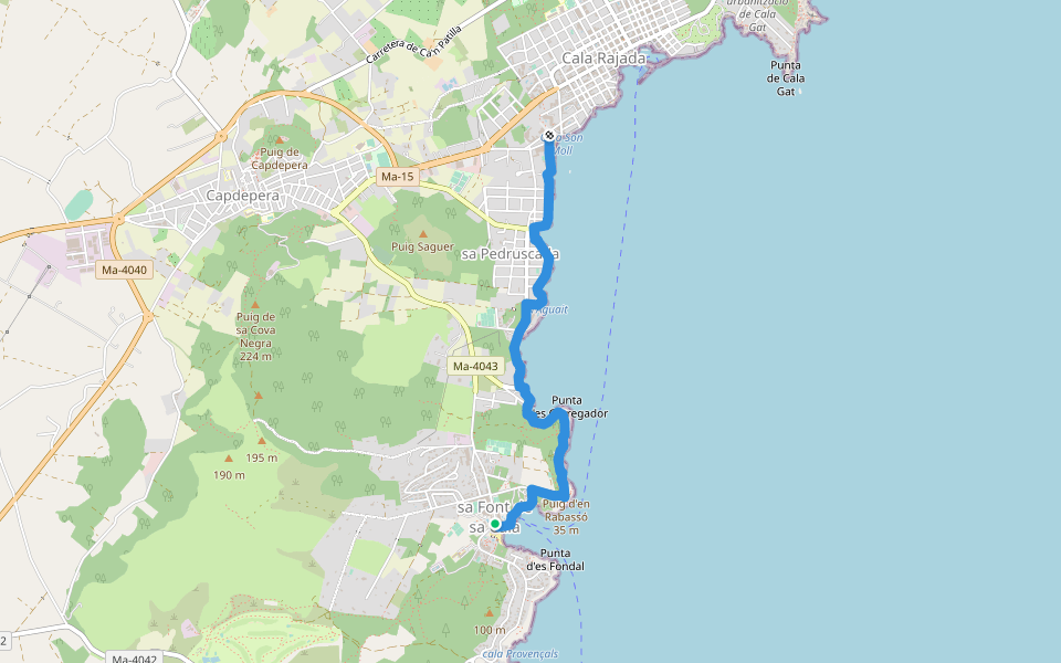 1.3 - Son Moll-Sa Font de sa Cala walking route map in Font de Sa Cala