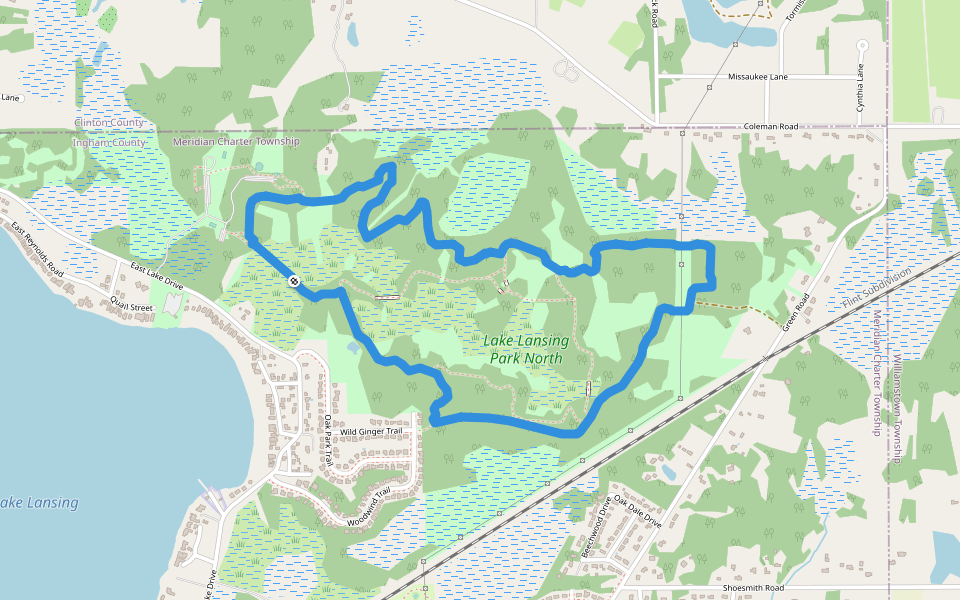 Lake Lansing North Blue walking route map in Haslett