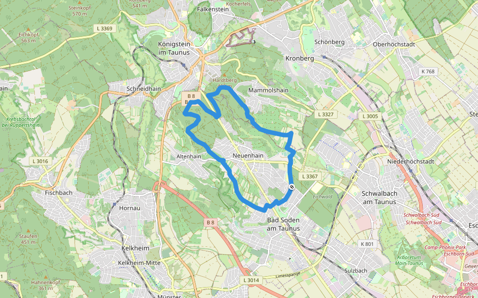 Laufpark Taunus NW Bad Soden rot walking route map in Bad Soden am Taunus