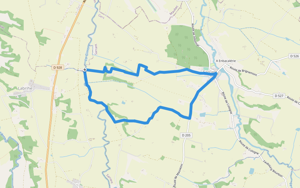 Le sentier des pigeonniers à Sarrant walking route map in Solomiac