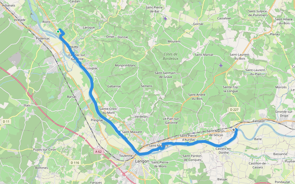 Des Bords de Garonne : circuit départemental walking route map in Rions