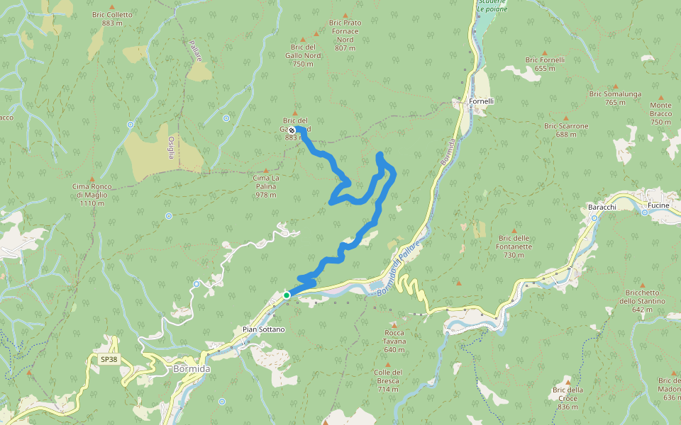 Pian Sottano - Delfini - Tre Abeti walking route map in Piano Sottano