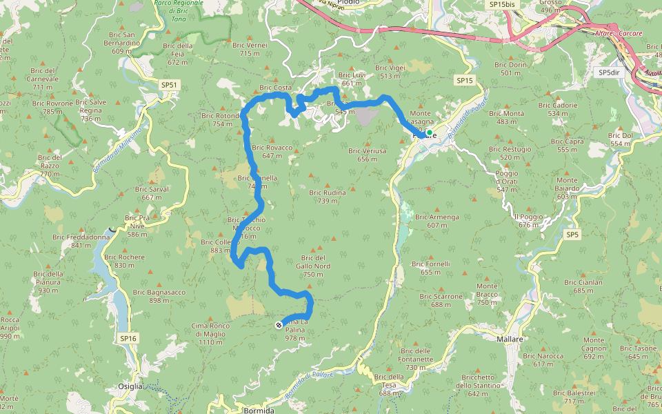 Pallare - Lago Biestro - Culazzi - Tre Abeti - Tetto Vecchio walking route map in Pallare