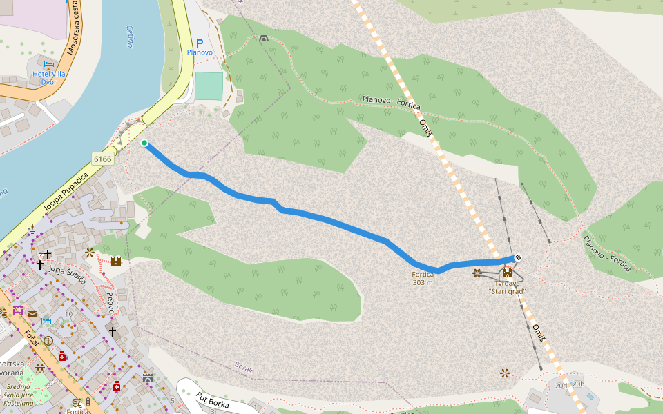 Via ferrata "Fortica" walking route map in Omiš