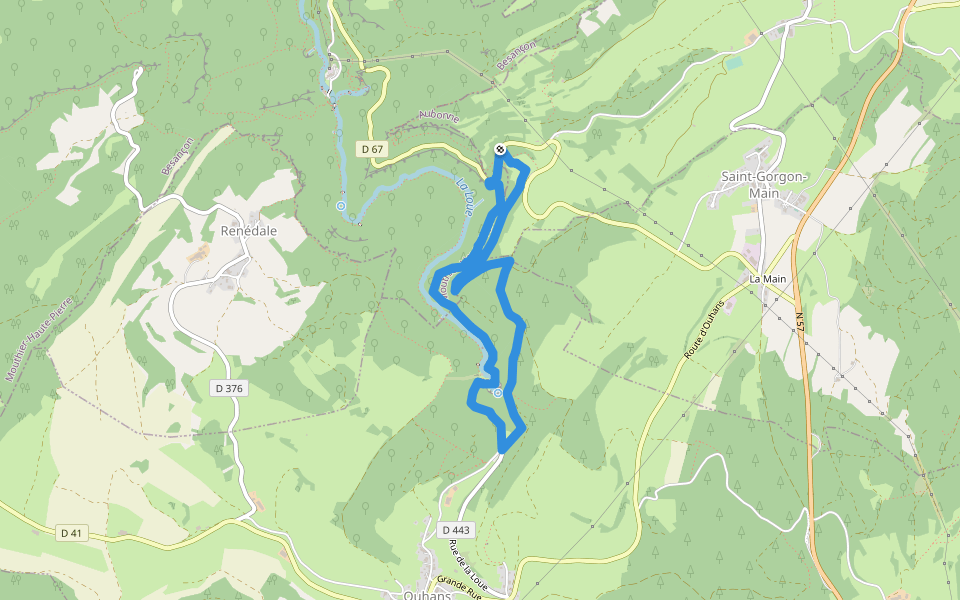 La Source de la Loue walking route map in Mouthier-Haute-Pierre