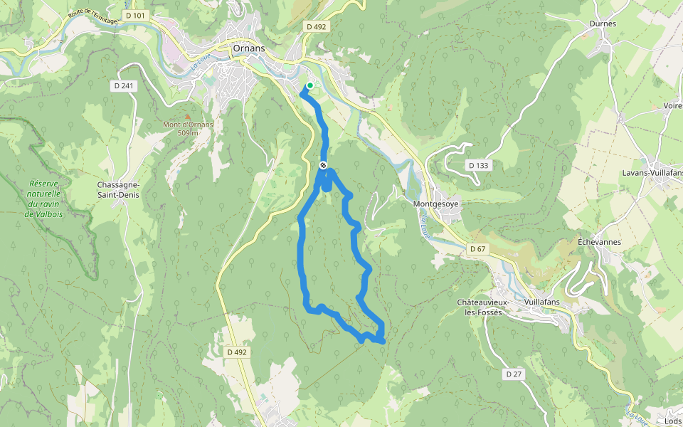 Baume Bourla - La Peusse walking route map in Ornans