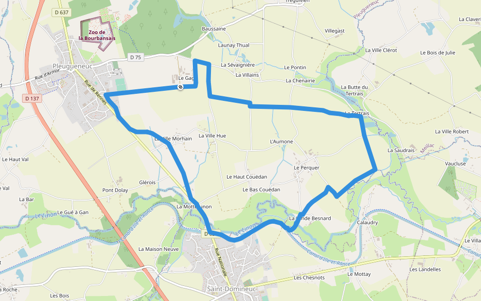 Pleugueneuc - circuit du Tram walking route map in Pleugueneuc
