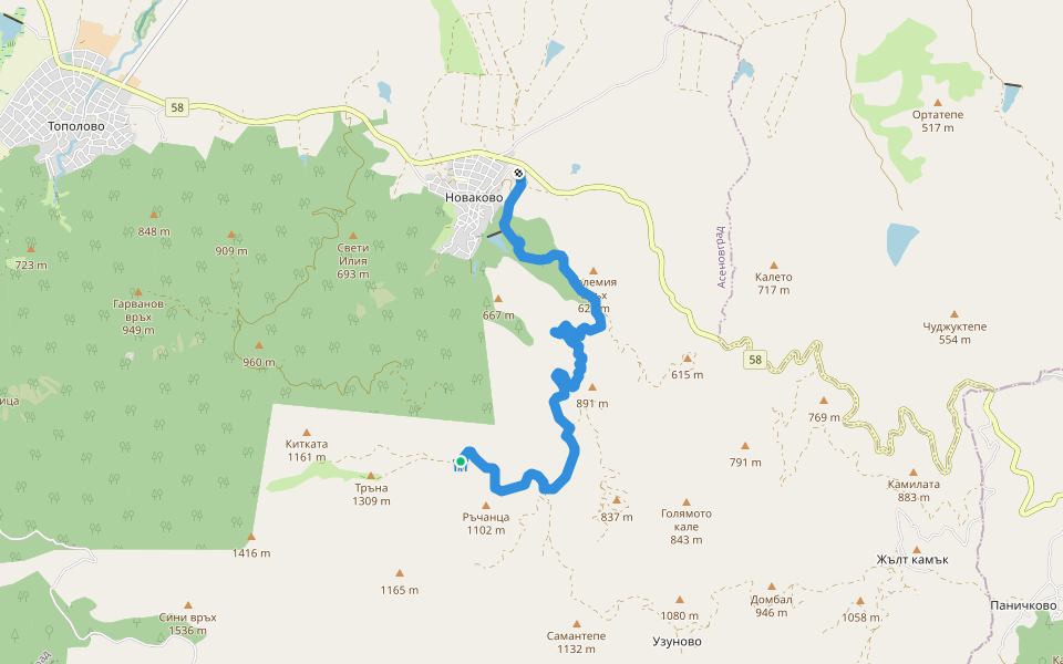 хижа Сини връх walking route map in Novakovo