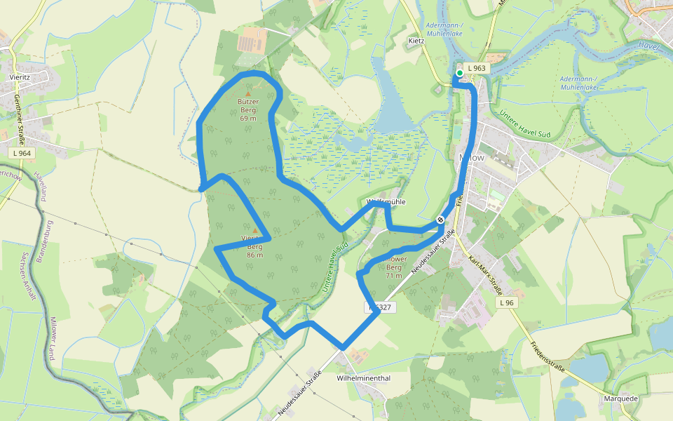 3-Berge-Tour walking route map in Milower Land