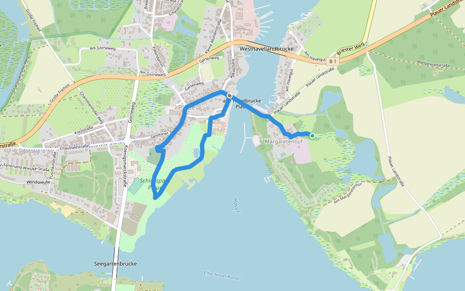 Plauer Fontaneweg walking route map in Brandenburg an der Havel