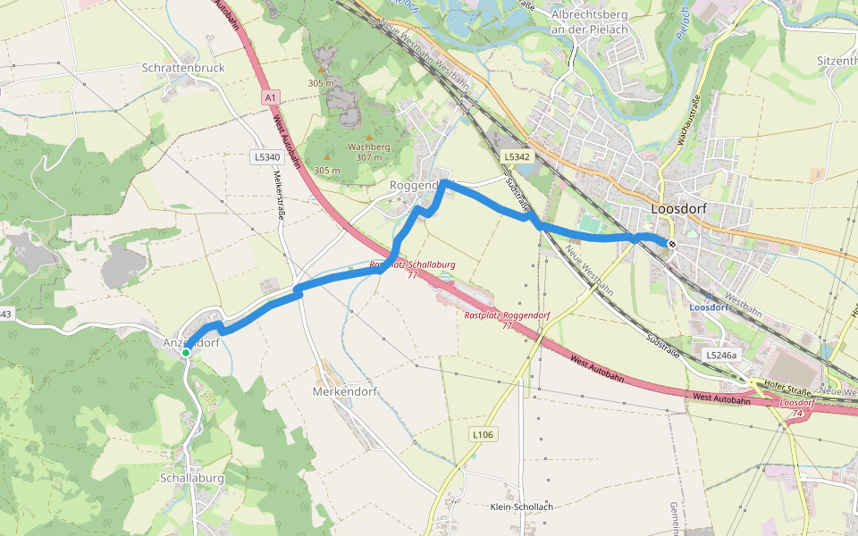 Verbindungsweg Schallaburg - Loosdorf walking route map in Anzendorf