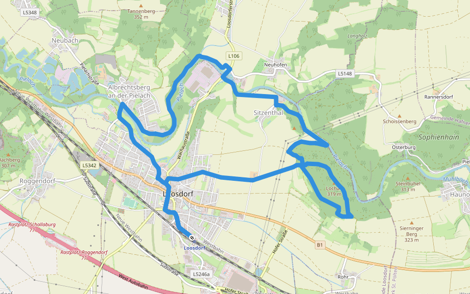 Loosdorf - Lochau - Ofenloch Rundwanderweg walking route map in Loosdorf