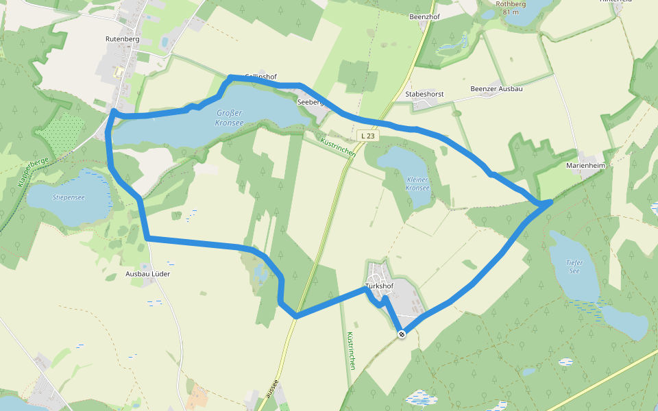 Kronsee Wanderweg walking route map in Lychen