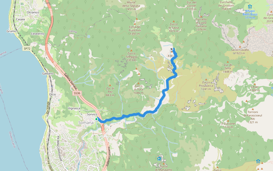 Sentiero del Fiume walking route map in Mandello del Lario