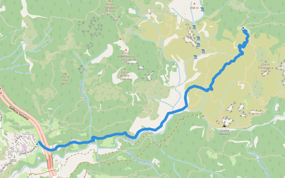 Sentee del Tacc walking route map in Mandello del Lario