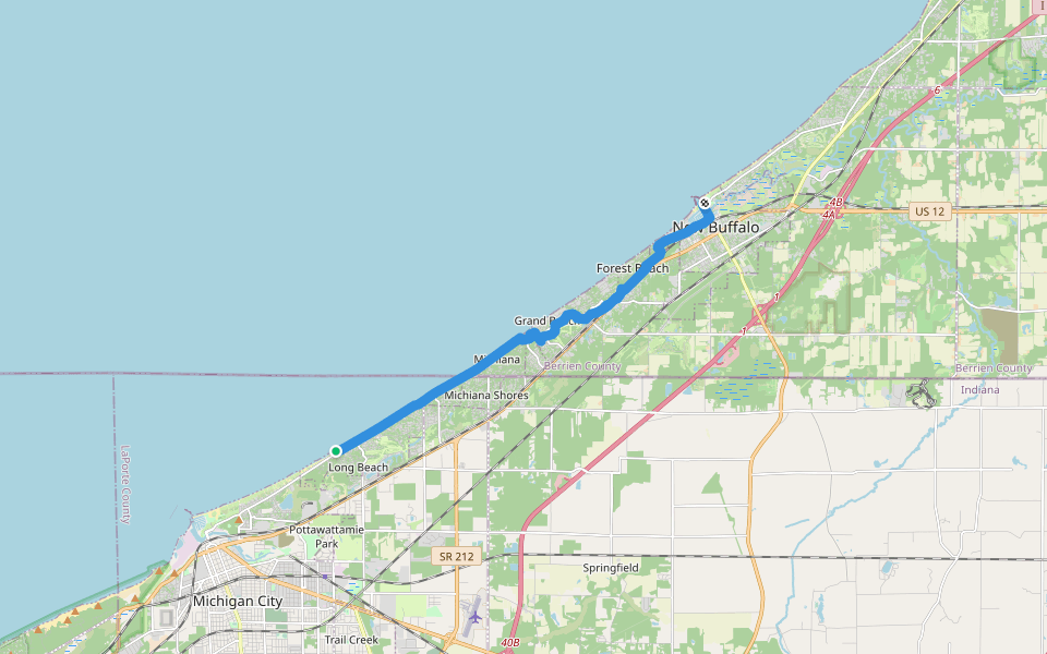 DLT r - Long Beach to New Buffalo walking route map in Long Beach
