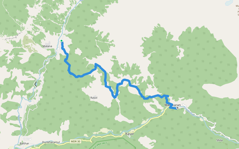 Sujaini Jot walking route map in Malana
