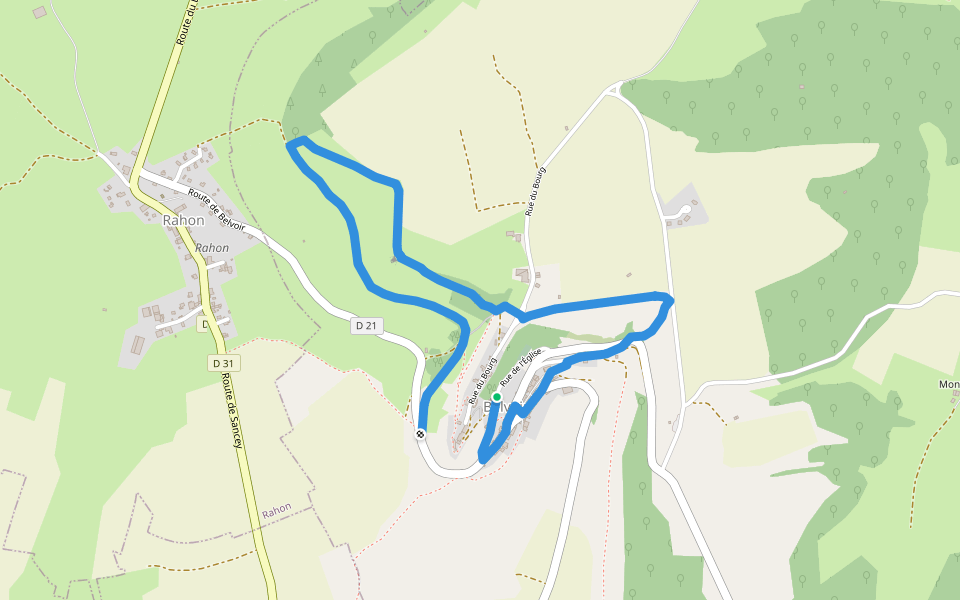 Sentier des Coteaux de Belvoir walking route map in Belvoir