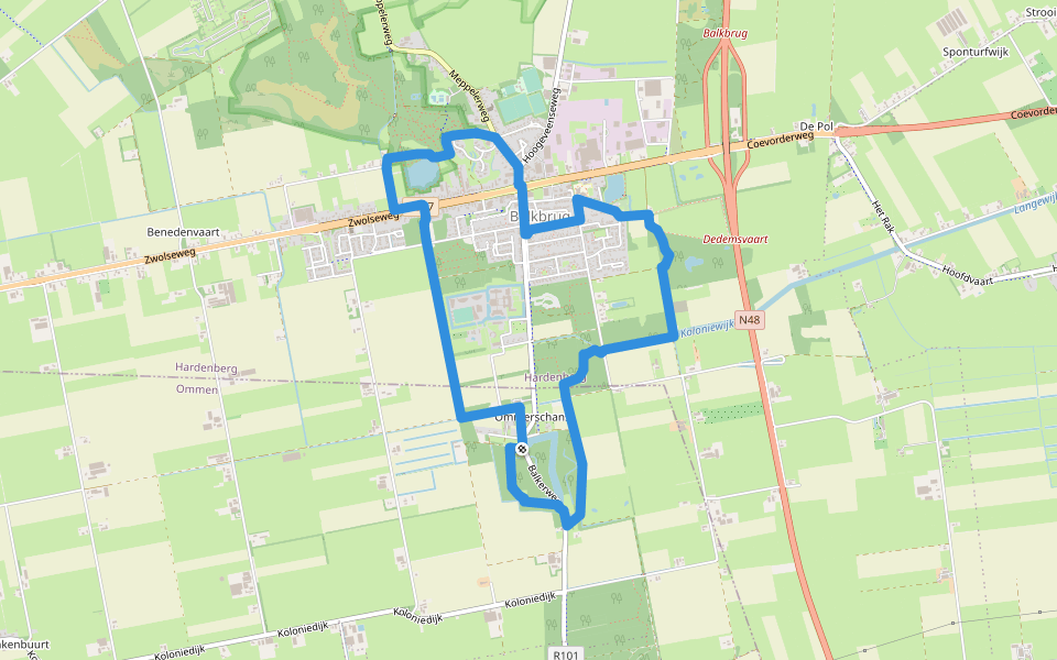 WNW Vechtdal -Balkbrug/ Ommerschans - paarse route walking route map in Vinkenbuurt