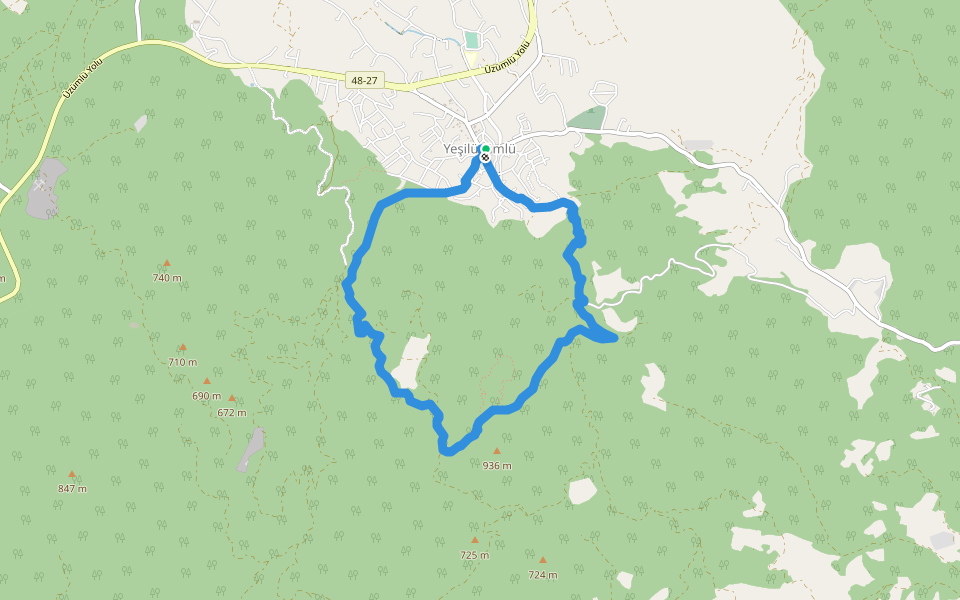 Fethiye trail Uzumlu-Kadyanda walking route map in Üzümlü