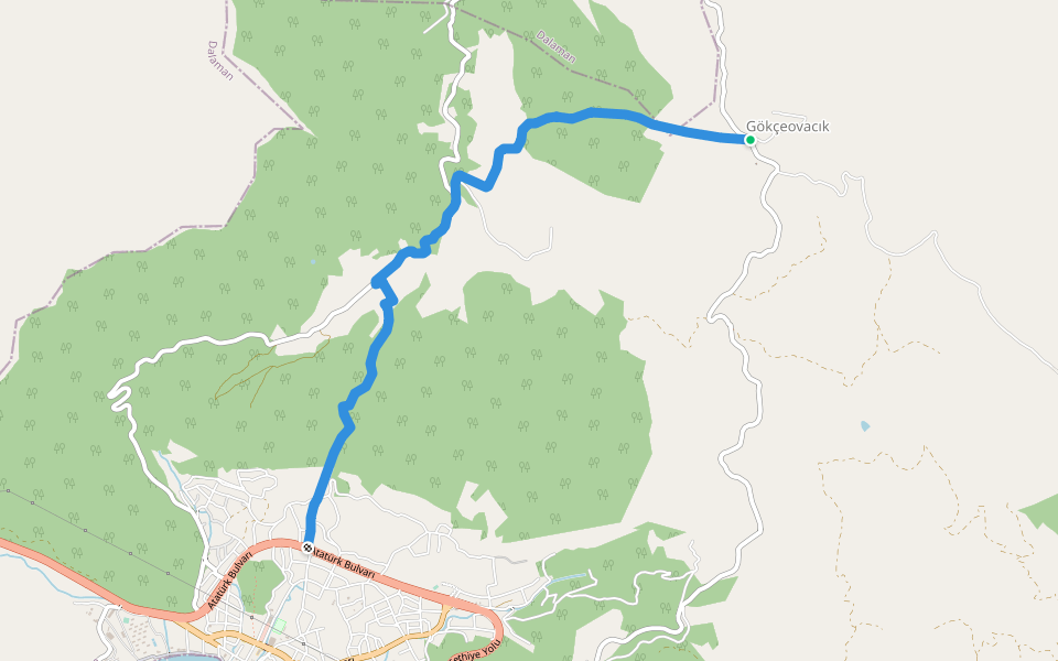 Fethiye trail Gocek-Gokceovacik walking route map in Gökçeovacık