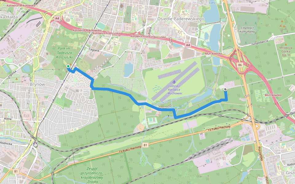 Szlak Parkowy walking route map in Katowice
