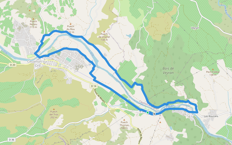 Les bords de l'Orb walking route map in Cessenon-sur-Orb