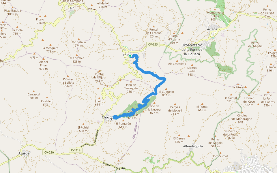 Eslida a Chóvar walking route map in Eslida