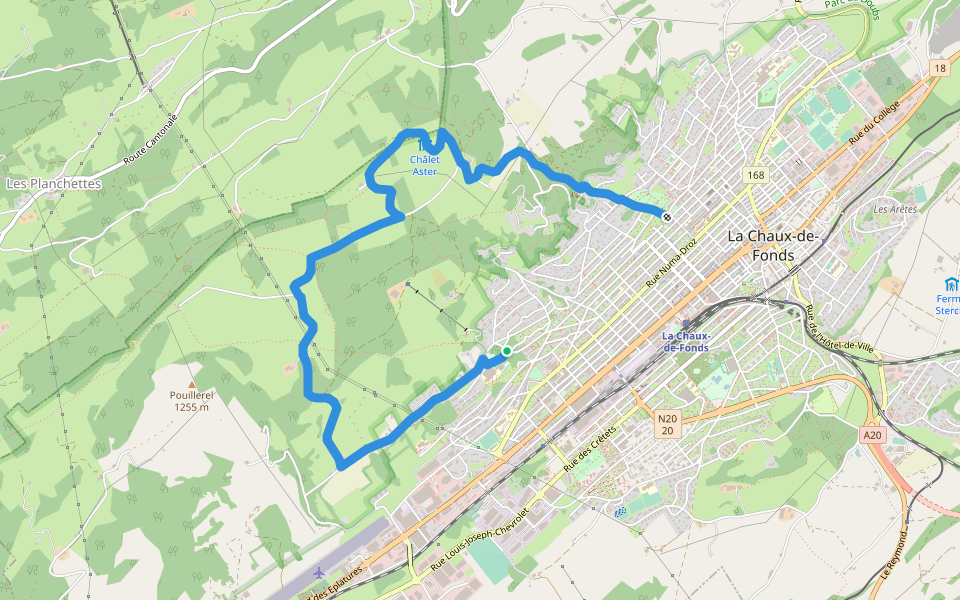 Chemin de l'abeille orange walking route map in La Chaux-de-Fonds