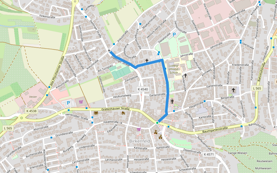 Birkenfeld Marktplatz - Birkenfeld Kleine Höhe walking route map in Birkenfeld