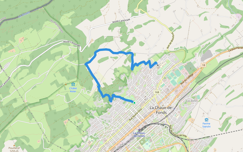 Chemin de l'abeille violette walking route map in La Chaux-de-Fonds