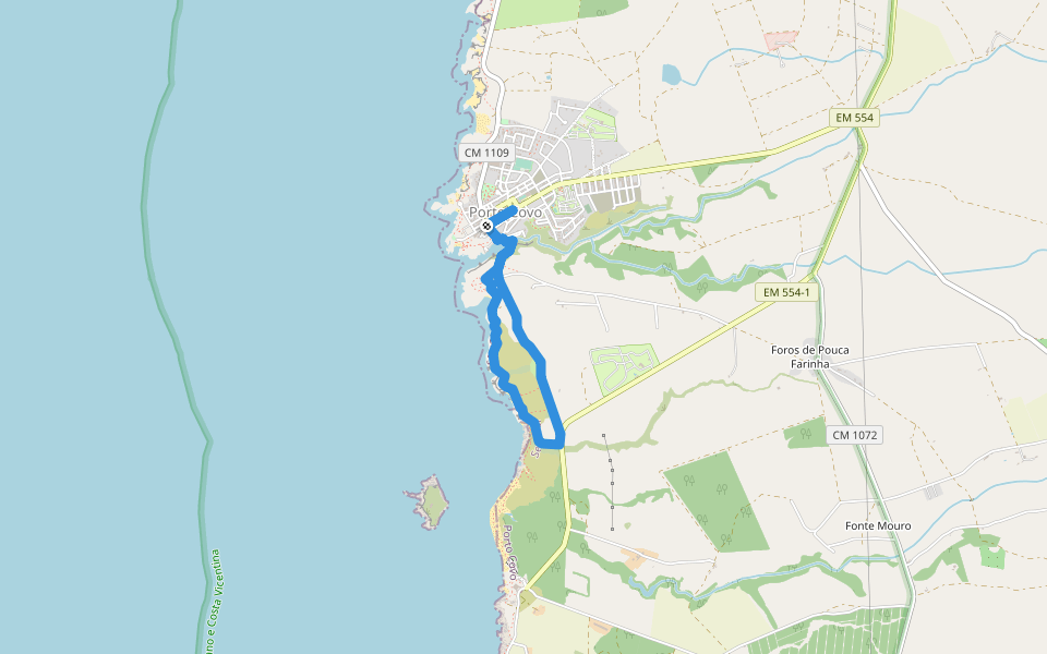 Praia do Sissal walking route map in Sines